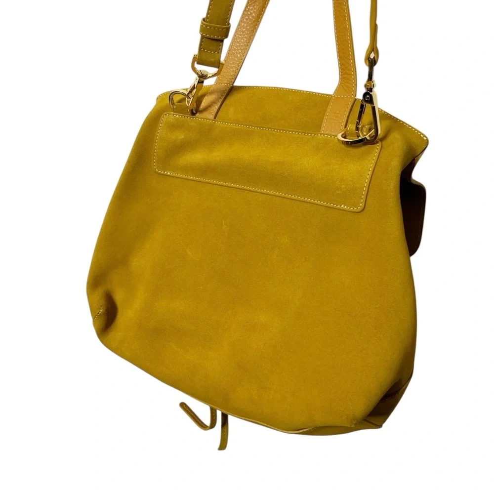 Mansur Gavriel Lady Bag Mustard Yellow Suede Structured Flap Crossbody Top Handl